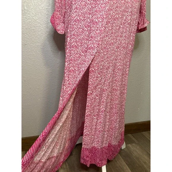 Oscar de la Renta Pink Label Long Robe Kaftan MuMu Button Front Women's L/XL